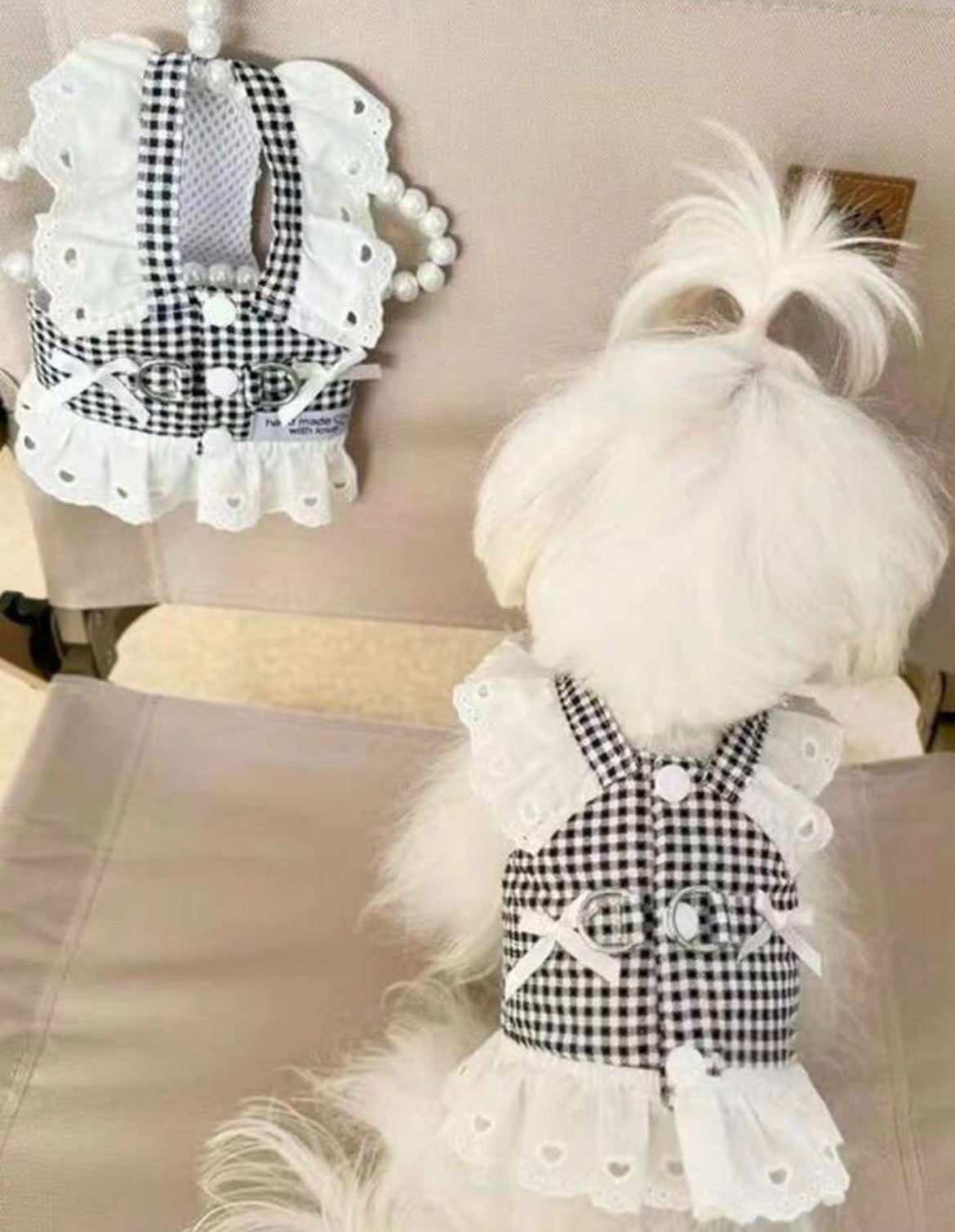 Black and White Pet Harness Dress