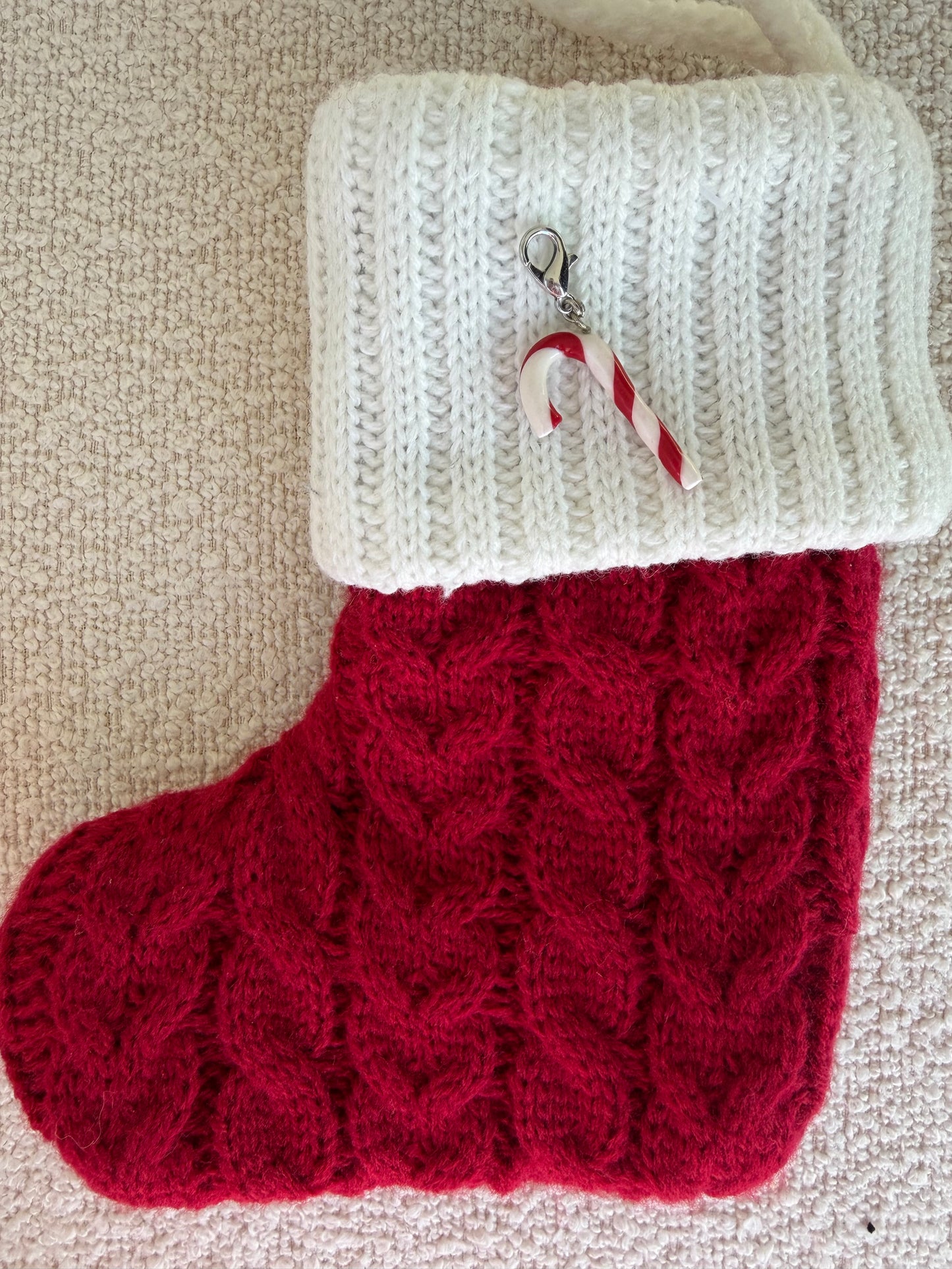 Red and white candy candy collar charm with silver lobster clasp