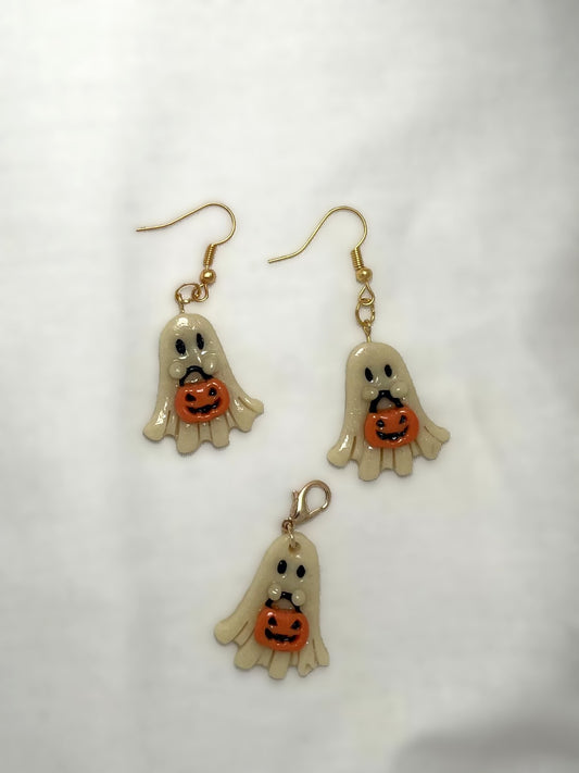 Matching Glow-in-the-Dark Ghost Earrings & Pet ID Tag Set