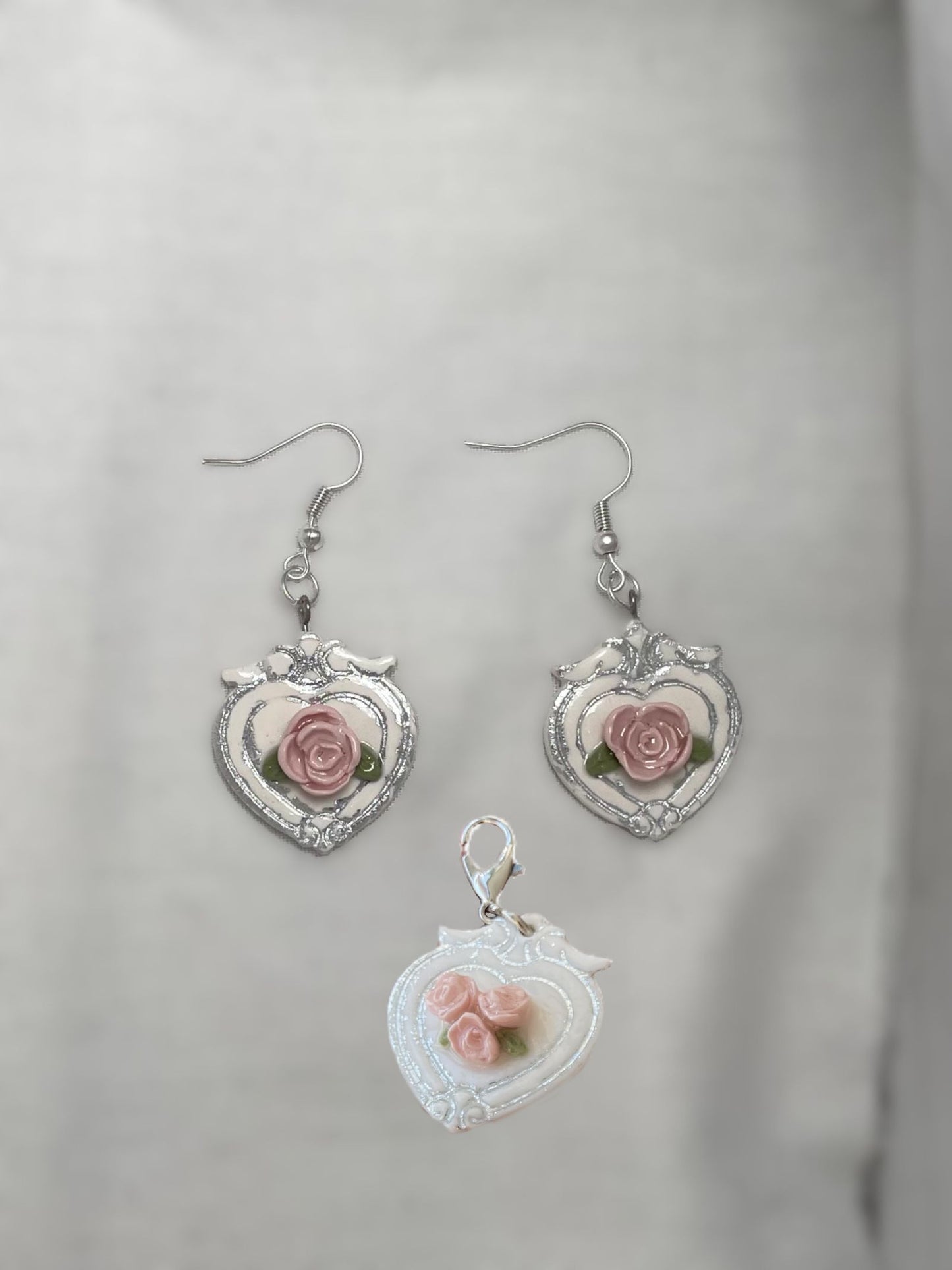 Matching Floral Earrings & Pet ID Tag Set