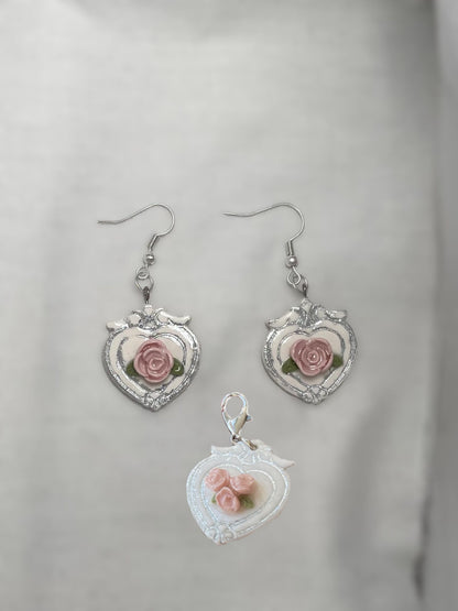 Matching Floral Earrings & Pet ID Tag Set