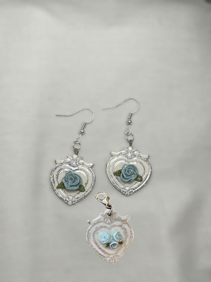 Matching Floral Earrings & Pet ID Tag Set